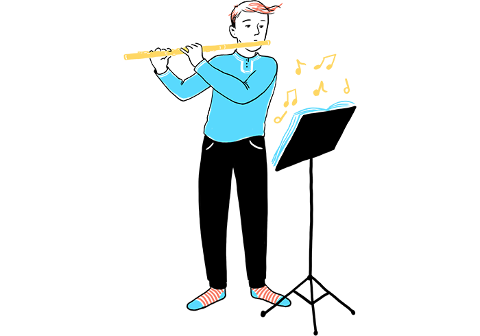 A boy playing the flute
