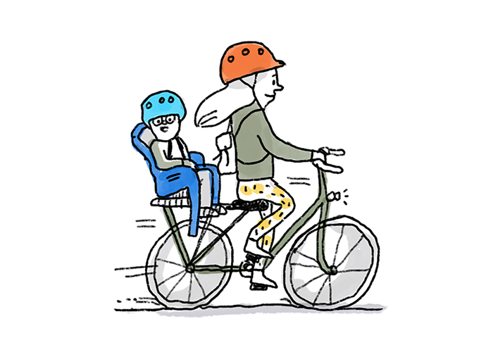 Illustration of woman cycling with child