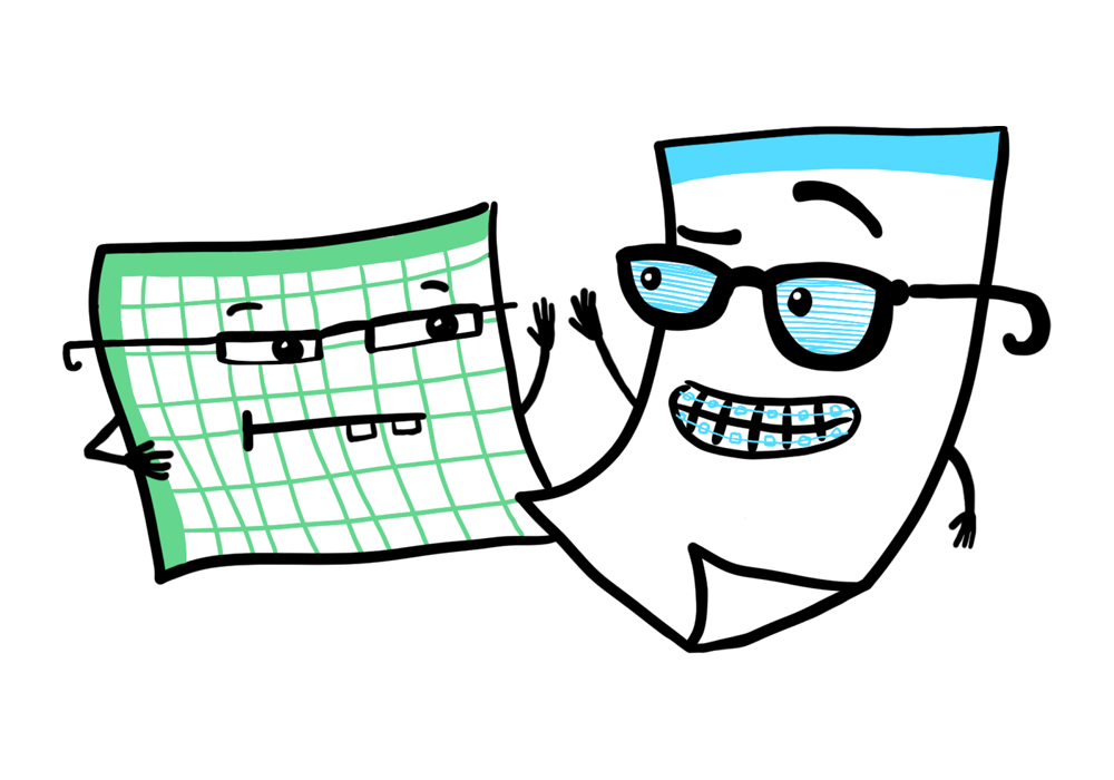 Teikning af excel skjali og word skjali að horfa á hvort annað.