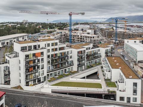 Loftmynd af byggingum í Vogabyggð.