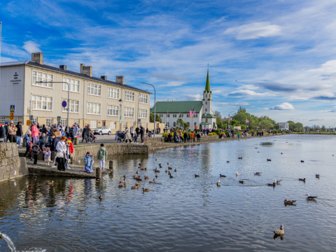 Við Reykjavíkurtjörn á fallegum degi