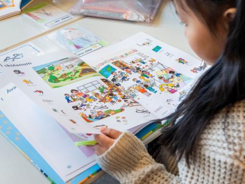 Child reading a book.