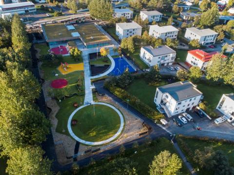 Loftmynd af leikskólanum Brákarborg við Kleppsveg.