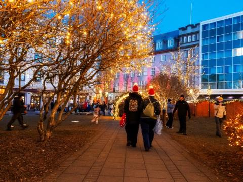 Austurvöllur beautifully decorated with Christmas lights during Advent 2024