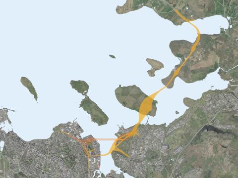 Teikning af mögulegri legu Sundabrautar
