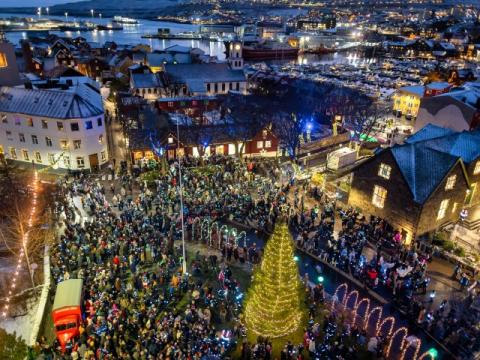 Reykjavík's Christmas tree at Tinganes Square in downtown Tórshavn.
