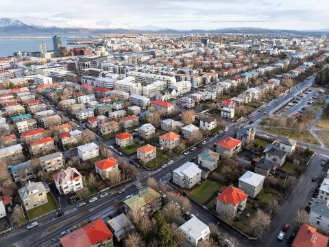 Aerial photo of district 105 and Reykjavík city center