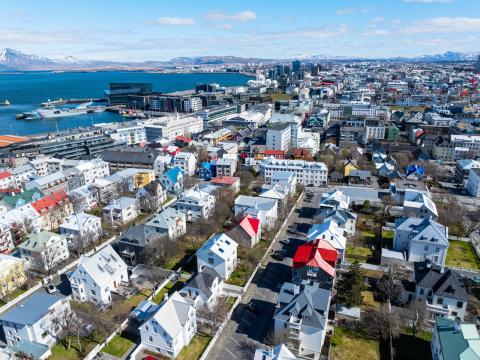 Loftmynd af húsum í Reykjavík