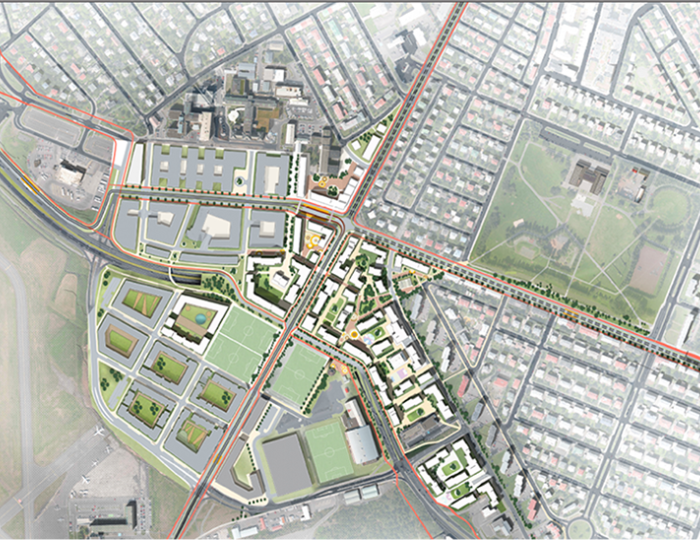 Aerial illustration of Miklabraut Highway Cap proposal 2.