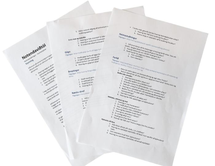 Photo of questionnaires used in service user interviews.
