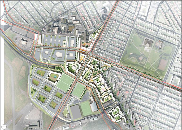 Aerial illustration of Miklabraut Highway Cap proposal 2.