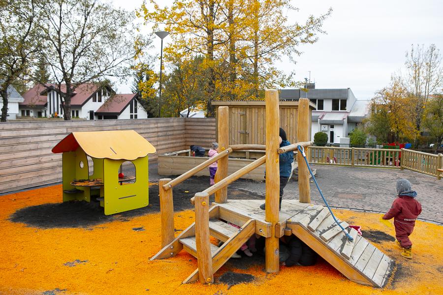 Playground equipment on the grounds of Hálsaskógur.