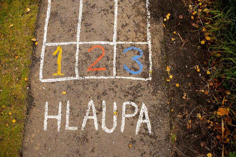 Chalked running track on Jörfi grounds.