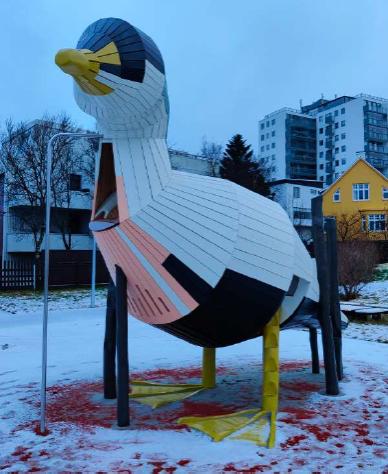 A bird-shaped play structure.