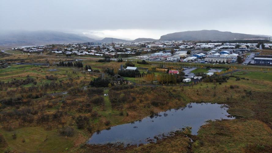 Loftmynd af Frístundagarðinum við Gufunes.