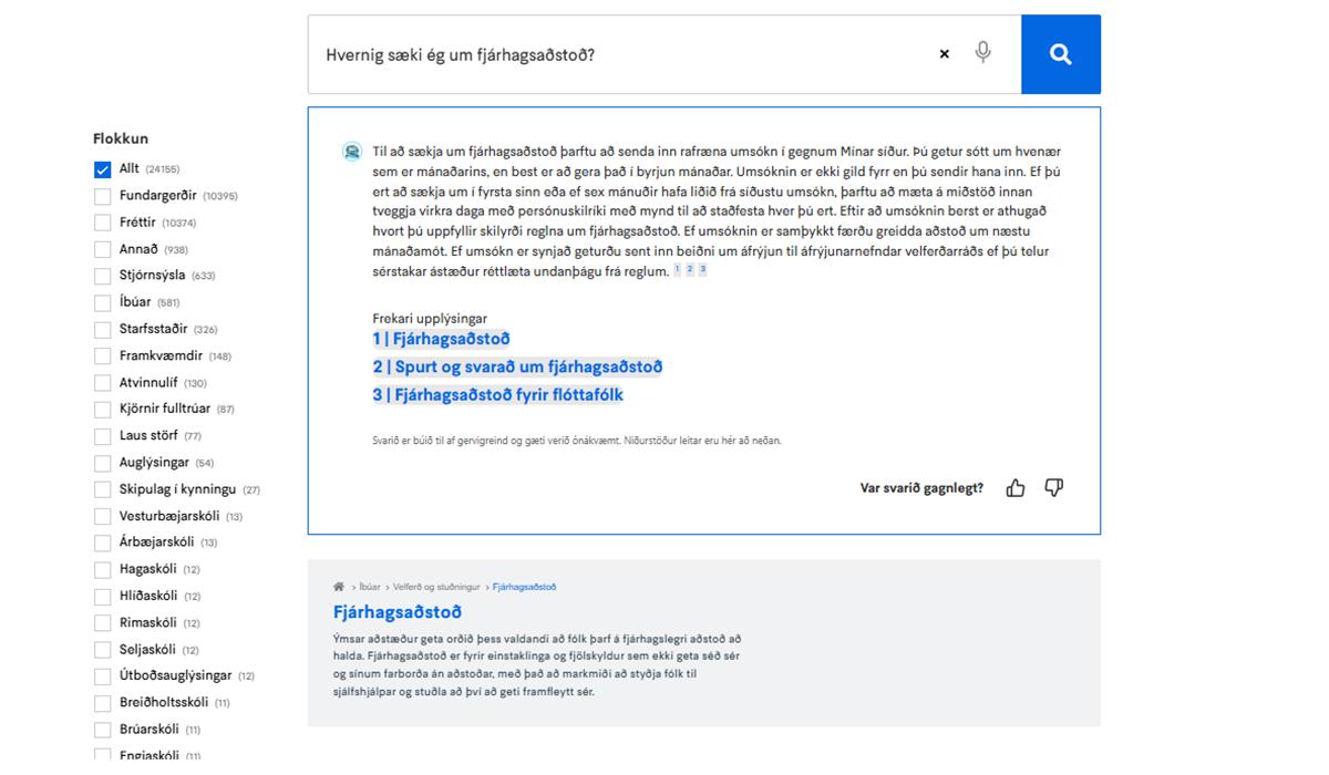 Screenshot from search summary on reykjavik.is.