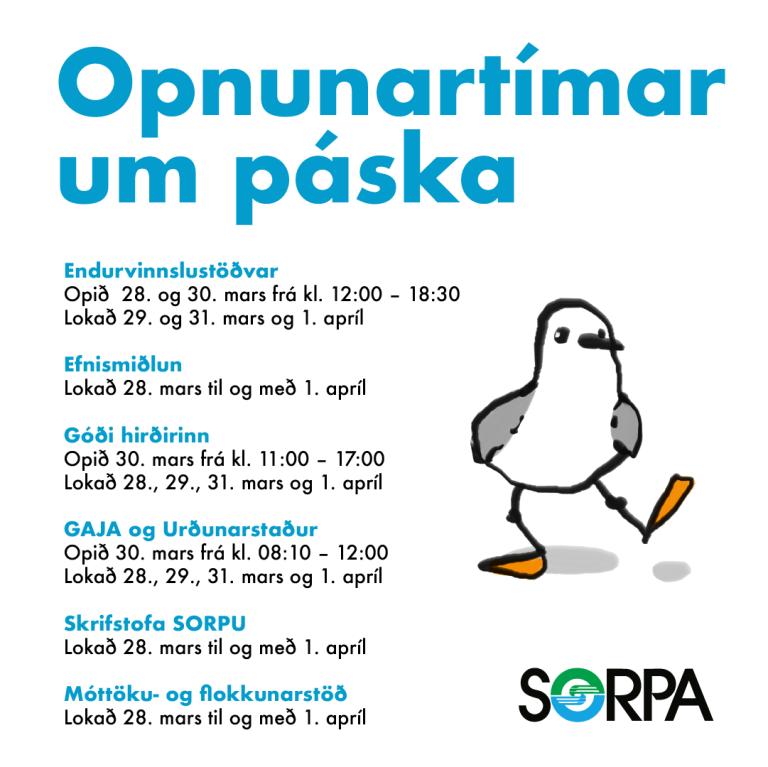 Teikning yfir opnunartíma um páska hjá Sorpu.