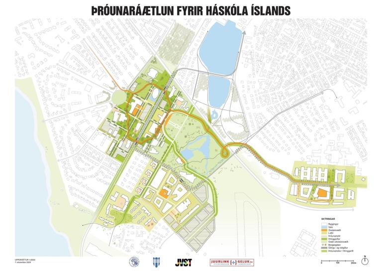 Teikning af svæðinu við Háskóla Íslands