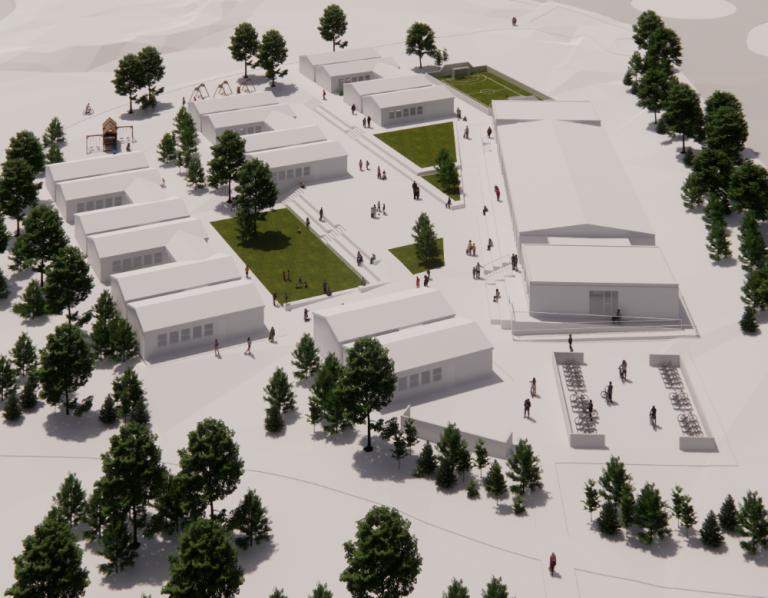 Computer rendering of the temporary school campus.