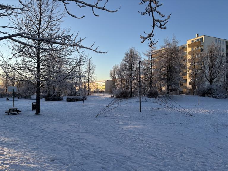 Playground equipment in snow
