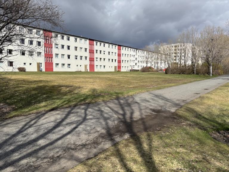 Houses, a park, and a walking path.