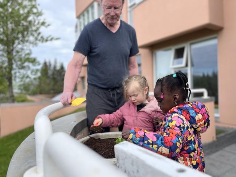 Children planting.