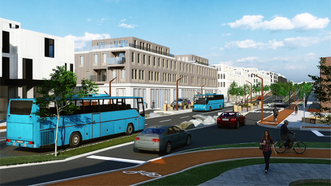 Rendering of transportation options near the new Vogabyggð neighborhood. Strætó Public Transport serves the neighborhood.