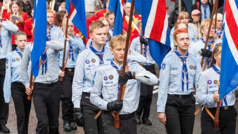 Skátarnir leiða skrúðgönguna í dag.