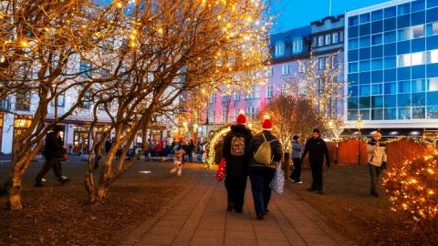 Austurvöllur beautifully decorated with Christmas lights during Advent 2024