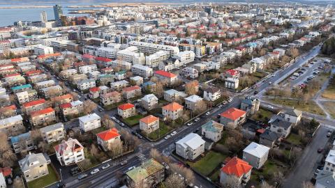 Aerial photo of district 105 and Reykjavík city center
