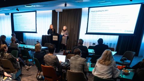 Katrín Harpa and Aðalbjörg Traustadóttir on the panel at a conference on disabled people's issues. 