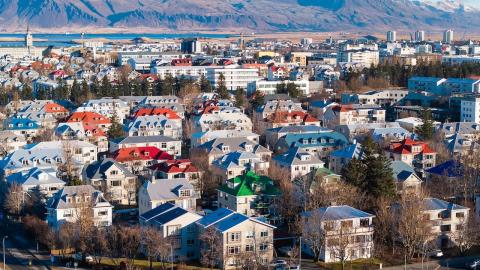 Reykjavík viewed from Hlíðar toward Mount Esja